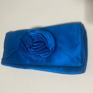 J. Crew Rare Clutch 100% Rich Metallic Blue Embellishment Fold Over flap lined